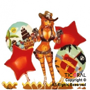 SET DE GLOBOS METALIZADO MUJER PIRATA 5 UNIDADES X 1